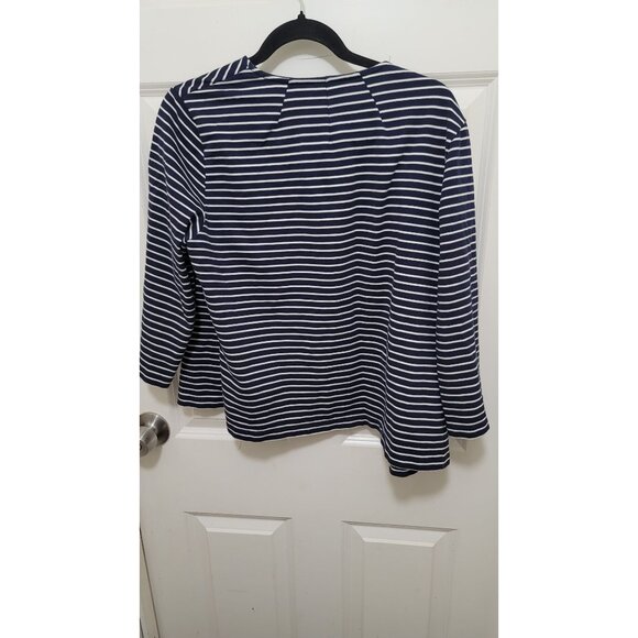 Chicos Women's Striped Jacket Size 2/L us Navy/White Cotton/Polyester Blend - Picture 6 of 8